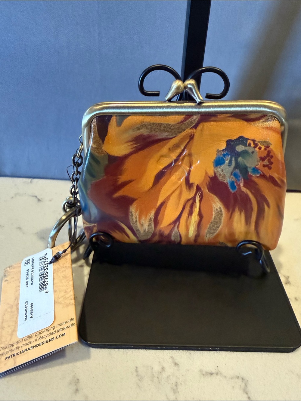 Patricia Nash Mustard Yellow Multicolor Floral Kiss-Lock Coin Purse